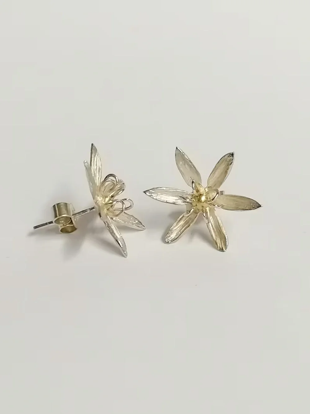 Sterling Silver Floral Stud Earrings - Silver and Gold Two-Tone